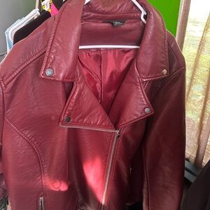 Ashley Stewart Deep Red Leather Jacket